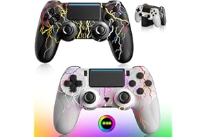 JIBHZIE Mando para PS4, mando de 2 piezas con luces RGB/batería de 1000 mAh/conector de audio de 3,5 mm/panel táctil, mando inalámbrico compatible con PS4/Slim/Pro/PC