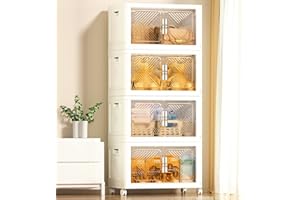 pioncrey 4 Packs Storage Boxes with Lids, 70L*4 Large Capacity Stackable Storage Boxes, Plastic Collapsible Storage Box, Folding Storage Box with Wheels, Organization and for Home and Office