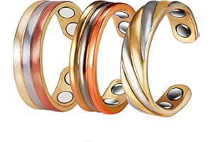 YINOX Lot de 3 anneaux magnétiques sains en cuivre pour l'arthrite - Cadeau pour femme, maman, épouse - Bijou de soulagement naturel de la douleur - Tri tons réglables