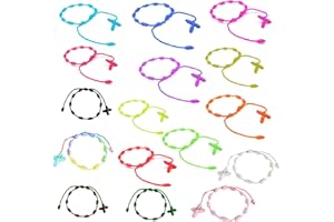 HJYZY 16 pcs Chapelet Croix Bracelet Pulsera Decenario noué avec croix tissée