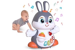 MOONTOY Muzyczne zabawki dla niemowląt 12 miesięcy, raczkujący króliczek zabawki dla rocznego chłopca prezenty dla chłopców w wieku 1-3 lat, HA9991
