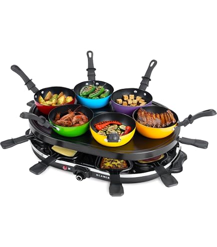 Raclette Grill Korona Per 10 Persone Con 10 Tegliette E Spatole, Piastra Antiaderente Rimovibile, 1500W, Termostato Regolabile E Cavo Lungo 1,2 M