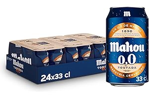 Mahou 0,0 Tostada, Pack de 24 Latas x 33 cl, Cerveza Lager Refrescante, Ligera y Suave, Sabor Auténtico, Cerveza 0.0% Vol Alcohol
