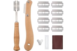 Jesustree Herramienta de Corte de Pan, 2 Piezas Cuchillo de Panadero con 10 Cuchillas, Cuchillo para Pan Mango de Madera Masa Cuchillo para Bricolaje Pan Masa Hornear