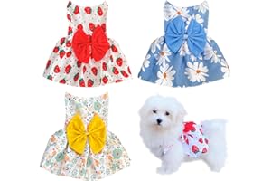 IZEFIA Vestido de Perro 3 Vestidos de Perro Cachorro Lazo Vestido de Princesa de Lujo Vestido de Princesa de Flores Rotas Vestido de Noche Vestido de Verano Vestido Corto Lindo Vestido de Niña Cachorro