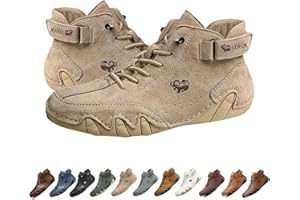 LOVEWLVNCL Italian Handmade Suede High Boots, Beck Shoes Waterproof Outdoor Non-Slip Lightweight Men Casual Sneakers, Men Barefoot Shoes for Hiking & Driving Chukka Boots(Khaki,41 EU)