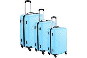 D PRO T Suitcase Hard Shell Trolley 4 Wheel Set of 3 Lightweight Luggage Travel Cases (Blue)