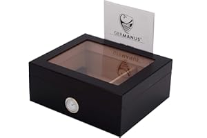 GERMANUS Humidor, Black Beauty, z prawdziwym szklanym blatem, czarny