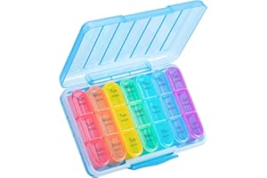 Zoksi Moisture-Proof Pill Organiser 3 Times a Day, Sealed Weekly Pill Box 7 Day, Large Daily Pill Box Organiser, Travel Medicine Organiser, Portable Tablet Box with 21 Compartments to Hold Meds(Blue)