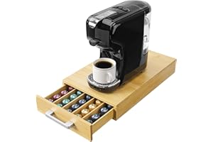 Navaris Porta Capsule Caffè - Porta Cialde in Bambù - Portacialde da Caffè a Cassetto con Separatori Rimovibili - Organizer Portacapsule per Cucina e Caffetteria
