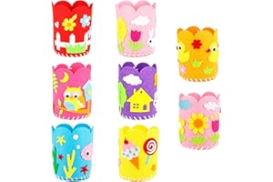 LIEKADIJIAE 8 Pièces Paquets Couture Enfant en Non Tissé Kit, Paquets Kit de Couture Créatif pour Enfant, Cartoon Kit de Bricolage Porte-Stylo, Couture Créatif Feutre en Tissu