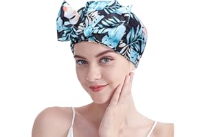 ECOMBOS Shower Cap for Women - Waterproof Reusable Shower Hair Caps Adjustable Bow Bath Caps with Elastic Band for Ladies Girls Bathing Spa(Black+Green)