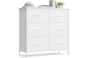 SONGMICS Chest of Drawers, 6 Fabric Drawers Storage Unit, Steel, MDF, Non-Woven Fabric, for Bedroom, Closet, Hallway, Living Room, Cloud White and Snow White LGS123WH01