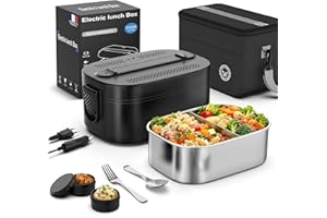 WLIKEIT Gamelle Chauffante, 100 W Lunch Box Chauffante Electrique, 1,5 L Gamelle Isotherme pour Repas Chaud, 12V/24V/220V Boite Repas pour Voiture Camion Bureau, Gamelle Chauffante Allume Cigare, Noir