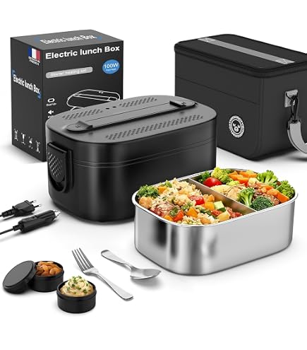 Gamelle Chauffante Rechargeable 1L - Boîte Repas électrique Avec Minuterie - Autonomie 70min - Étanche Et Lavable - 9