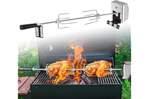 ACXIN Set di spiedo elettrico in acciaio inox, 107 cm, con motore, con spilli da carne, spiedo girevole elettrico, griglia con 2 forchette da carne, per campeggio, feste, giardino, picnic (220 V – 240