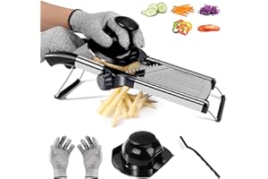 OZD Mandoline Cuisine, Mandoline Professionnelle Cuisine, Lames RéGlable éPaisses de 1 à 9 mm, Mandolines de Cuisine pour Pommes de Terre Concombres - ProtèGe Main, Gants et Brosse de Nettoyage