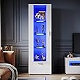 ELEGANT 187cm Tall Display Cabinet Sideboard Cupboard Unit Furniture, Carcass in Clear Acrylic/Front in White High Gloss, Multicolour LED Lights with Remote, 187x60x40cm (HxWxD)
