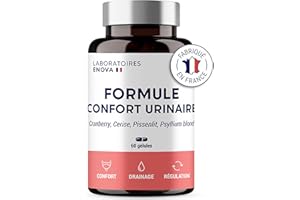 LABORATOIRES ENOVA FORMULE CONFORT URINAIRE | Cranberry Psyllium Cerise Pissenlit | Complement alimentaire | Confort, Drainage, Régulation | 60 Gélules | Fabriqué en France