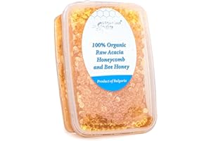 BULGARIAN BEE Panal de Acacia Cruda Orgánico, Natural, Pura, Fresca, Directamente de la Colmena, Elaborada a Mano, Producto Absolutamente Real. (300)