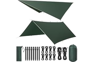 VOSOIR Tarp Campeggio 3x3M/3x5M, Ultra Leggero Telo Antipioggia Impermeabile, Protezione UV, con Corde Vento e Chiodi in Alluminio, Ultra Antistrappo, per Escursione Picnic All'aperto