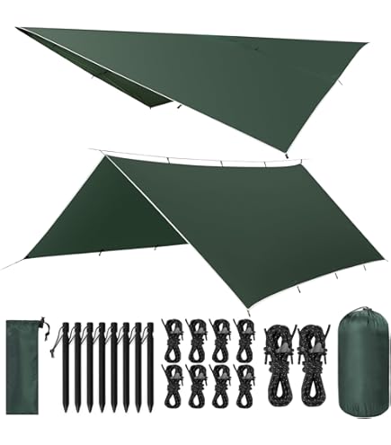 Overmont Camping Tentzeil 3x3m Zwart - Multifunctioneel Draagbaar Zonnezeil Met 6 Haringen En Touwen Voor Hangmat, Outdoor & Picknick