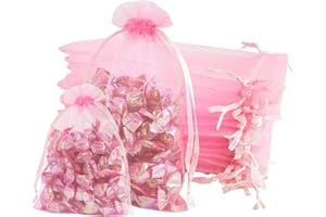 AHOMAME 20Pcs Large Pink Organza Gift Bag 10x15cm Jewellery Pouches Organza Bag Party Favour Candy Drawstring Bag for Wedding, Birthday, Anniversary, Christmas