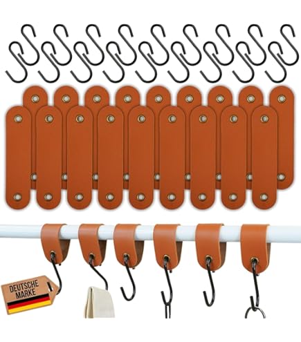 Brute Strength - Multifunctionele Leren S-haken - Naturel - 4 stuks - Kapstokhaak leer - voor keuken, badkamer, slaapkamer en kantoor