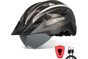 VICTGOAL Casco Bici Casco MTB Uomo con Luce LED, Occhiali Protettivi Magnetici, Visiera Traspirante, Casco da Mountain Bike per Unisex Caschi da Bicicletta Regolabili