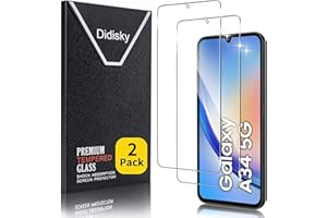 Didisky 2-Unidades Cristal Templado Protector de Pantalla para Samsung Galaxy A34 5G, Antihuellas, Sin Burbujas, Fácil de Limpiar, 9H Dureza, Fácil de Instalar, Transparente