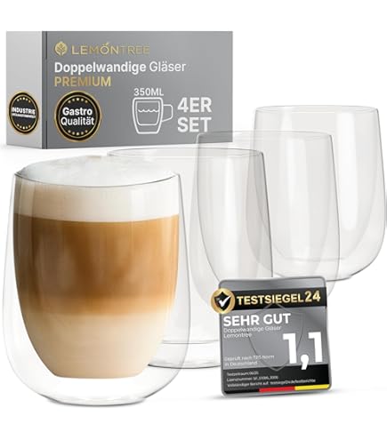 Dubbelwandige Glazen met Oor - 450 ml - Set van 4 - Koffieglazen - The