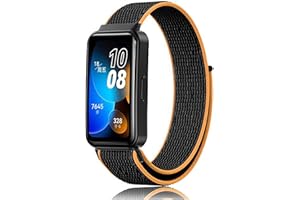 GIOPUEY Armband Kompatibel mit Huawei Band 8/Band 9, Geflochtenes Nylon Armband [Unisex] elastisch Ersatzarmband - Black/orange