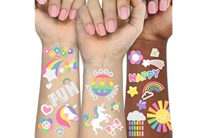 GABIZAFIA 118 PCS Unicorn tatouages temporaires, Groovy Glitter style Pride tatouage arc - en - ciel couronne faux tatouage girl Party Supplies articles d'anniversaire pour enfants, tatouages imperméables