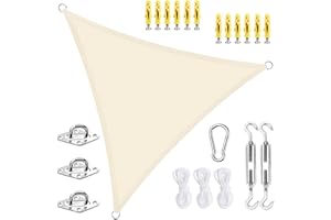 Aabb Sun Shade Sail 3x3x3m Triangle Waterproof Canopy 98% UV Blocking Sail Shades for Swimming Pool Balcony Terrace Courtyard Play Area (Beige）