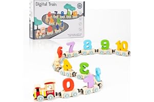 TK99SW Tren de números de Madera, Juego de Tren de Juguete Montessori, Juegos Educativos Regalo para niños y niñas de 2 3 4 años