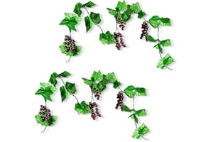 JETOHIX 2 PCS Artificial Grapes and Vine, 2.4Meters Artificial Grapes with Artificial Vines Lifelike Leaves, Artificial Grapes Realistic Looking for Home Indoor Outdoors Garden Wall Decor