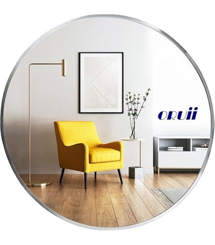 Andy Star 24 Inch Round Bathroom Mirror With Chrome Stainless Steel Frame - 4mm HD Glass, Wall Mounted Circle Mirror