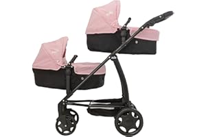HTI Joie Junior Evalite Twin Pushchair | Pink & Black Double Pushchair | Double Dolls Pram with Adjustable Height Handle And Multiple Seat Options | Suitable For Ages 3+