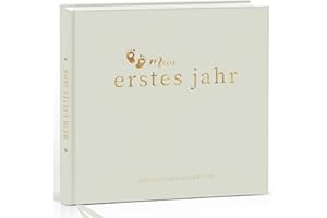 Hyggartn Mein Erstes Jahr Babyalbum – Leinen Hardcover in Salbeigrün, 84 Seiten – Erinnerungsbuch für das erste Lebensjahr mit 4 Stickerbögen – Ideales Babygeschenk für Junge & Mädchen