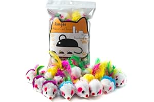Famgee 20 PCS Furry Cat Toys Squeak Mouse Rattle Mice Cat Catcher Pet Toys with Feather Tails (Random Color)