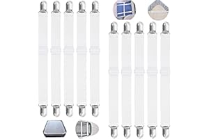 WDAFLG 10 Pcs Elastic Ironing Cover Fasteners, Adjustable Bed Sheet Straps Clips for Finishing Ironing Board Cover, Bed Sheet and Mattress Cover（White）