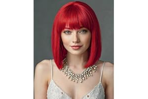 YEESHEDO Damen Rot Kurze Bob Gerade Haar Perücken mit Pony Hitzebeständige Synthetische Bunte Perücke für Frauen für Tägliche Party Cosplay Kostüme