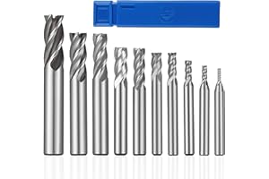 HSEAMALL HSS End Mill Cutter Set, 10-Piece, 2-12mm, 4 Flutes, CNC Milling Cutters for Metal