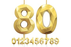 LFWZRY Bougies d'anniversaire pour 80 ans, Numéro d'anniversaire Bougies Doré, 3D Bougies de Gâteau D'anniversaire Décoration, Bougies D'anniversaire, Décorations de Gâteau pour Fête D'anniversaire, Mariage