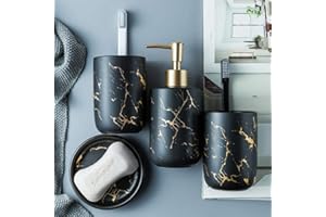 XUDREZ Juego de accesorios de baño de cerámica, juegos de accesorios de baño con taza de cepillo de dientes, dispensador de jabón, jabonera (negro (cuatro piezas)
