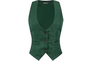 Allegra K Women's Vintage Waistcoat Button Up Steampunk Jacquard Sleeveless Suit Vest Waistcoats