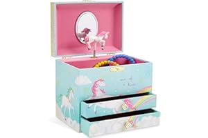 Jewelkeeper Unicorn Girls Jewellery Box with Spinning Ballerina - Music Box with Two Drawers and Swan Lake Tune - 15 x 17.2 x 11.5 cm - Beautiful Unicorn Jewellery Box Gift