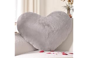 Yhoelata San Valentino Cuscino Cuore, Grigio Chiaro Cuscino a Forma di Cuore, Peluche Cuore Cuscini Decorativi, Grande Cuscini per Divano, Cuscini Bambini Cuscino Letto, 37 * 47cm
