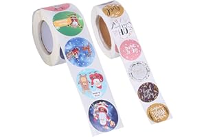FINDIR 1000 Pezzi Etichette Natalizie Adesivo 2 Rotoli Adesivi Natale Pacchetti Regalo Autoadesiva Adesivi Biscotti Caramella Adesivi Sigillanti Tag Regalo di Natale per Decorazioni Natalizie