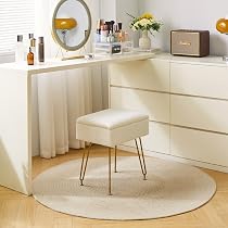Poggiapiedi Ottomano Rotondo in Velluto,Sgabello Moderno da Toilette con Bordo in Metallo Dorato,Cuscino Imbottito Spesso,Pouf Imbottito per la Casa-Giallo 38x38x46cm(15x15x18inch